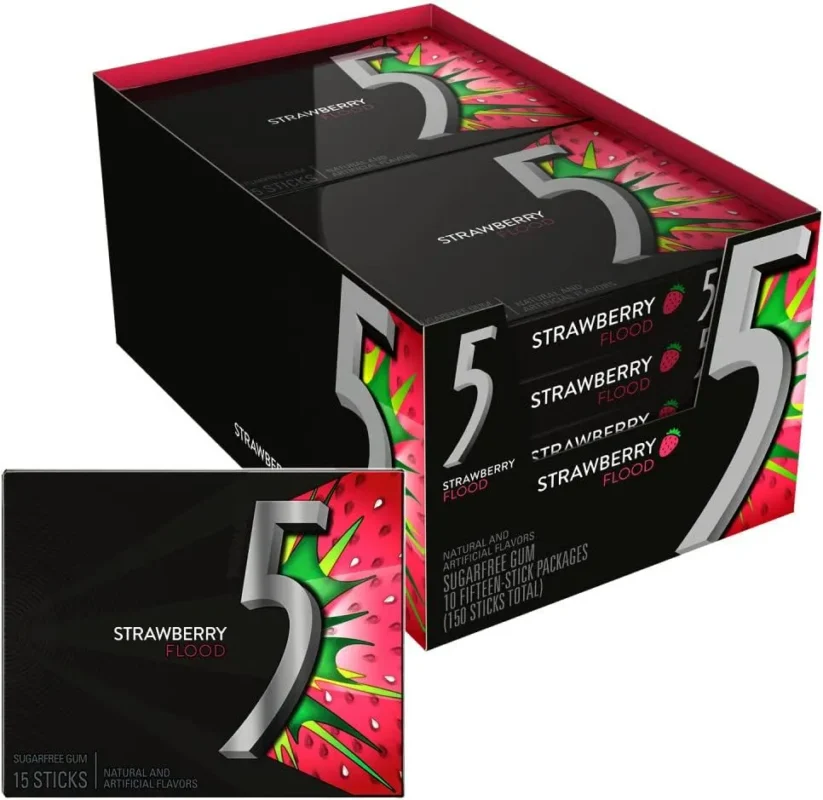 5 Gum Strawberry Flood – 15-Stick Sugarfree Pack