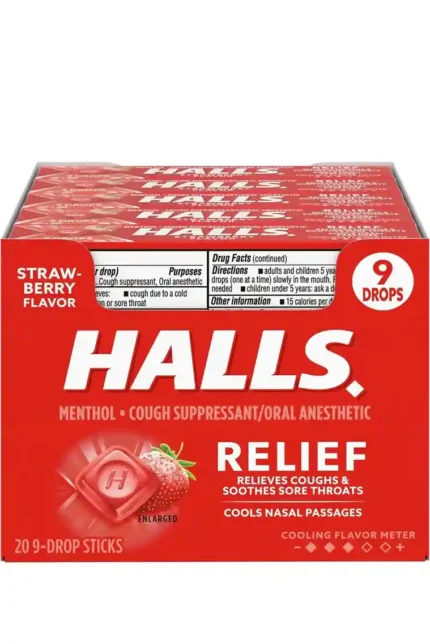 Halls Strawberry Cough Drops – 9 Drops Pack