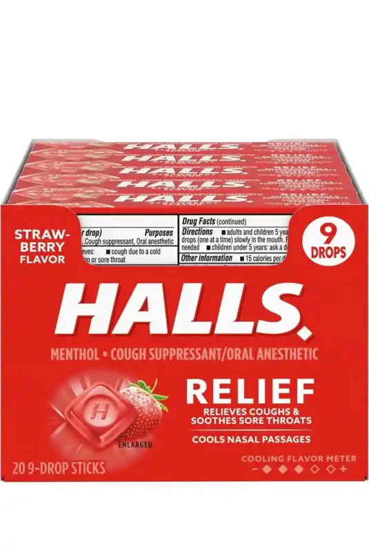 Halls Strawberry Cough Drops – 9 Drops Pack
