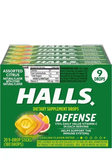 Halls Defense Vitamin C Drops Assorted Citrus – 9 Drops