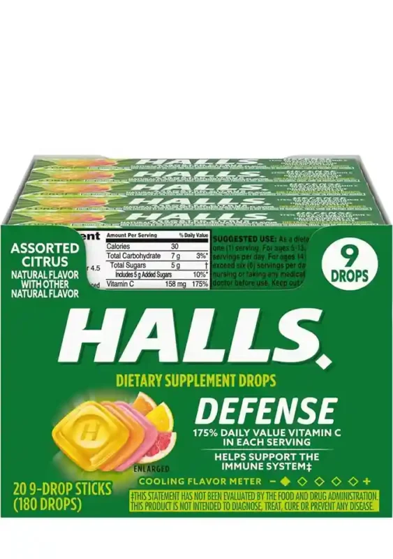 Halls Defense Vitamin C Drops Assorted Citrus – 9 Drops