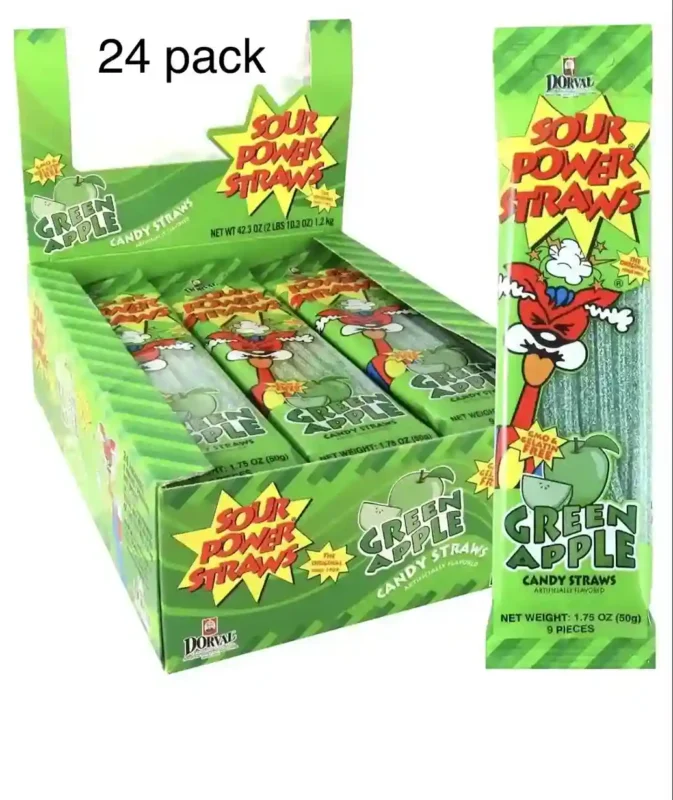 Sour Power Straws Green Apple Candy Straws