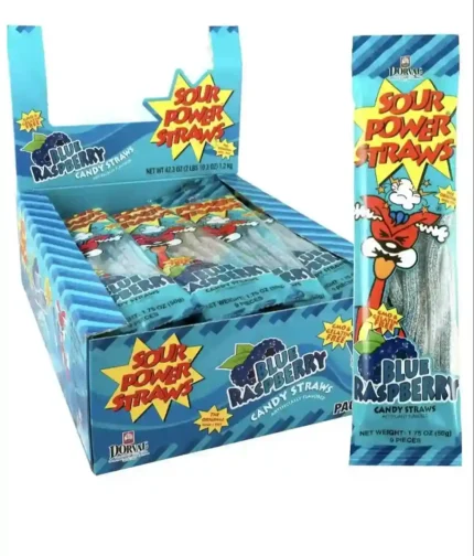 Sour Power Straws Blue Raspberry Candy