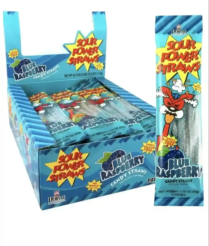 Sour Power Straws Blue Raspberry Candy