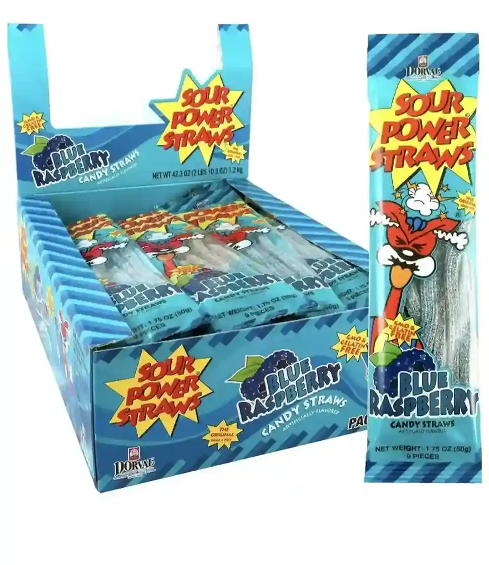 Sour Power Straws Blue Raspberry Candy - 1.75oz Sour Power Straws Blue Raspberry Candy