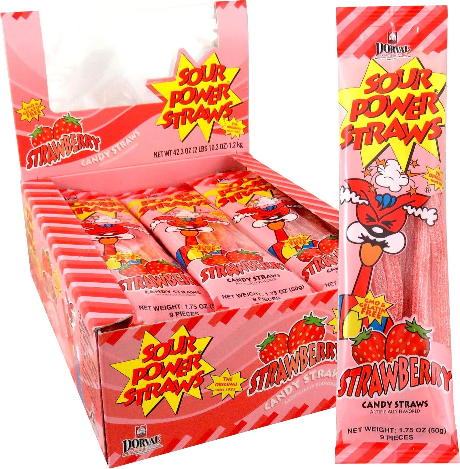 Sour Power Strawberry Candy Straws 1.75 OZ Sour Power Strawberry Candy Straws 1.75 OZ
