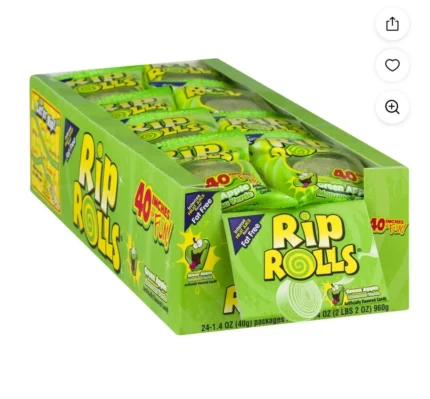 Needzo Rip Rolls Sour Candy Rolls, Green Apple Fruit Flavor